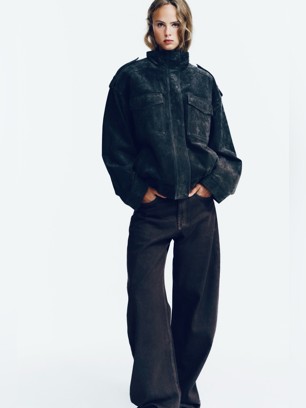 100% Suede oversized jacket in navy